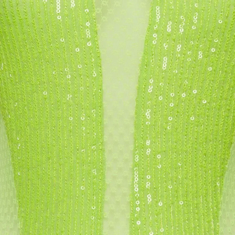 Elisabetta Franchi Neon Green Mesh Sequin Bodysuit M - Picture 3 of 6